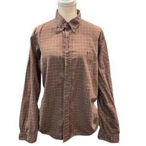 Ralph Lauren Men's Red and Brown Plaid Shirt